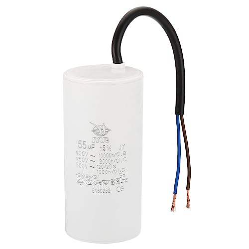 PATIKIL CBB60 55uf Running Capacitor,1Pcs AC 450V 2 Wires 50/60Hz Cylinder 105x49mm for Water Pumps, Washing Machines Motor Start