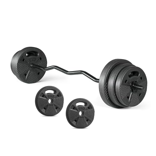 CAP Barbell Threaded Curl Bar Set with 50 LB Cement Grip Weight Plates | EZ Curl Bar with Threaded Collars for Strength Training & Home Gym Workouts