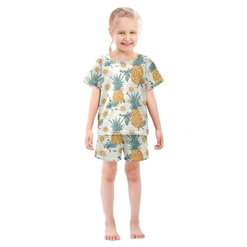 ALAZA Daisy Flowers Pineapple Pajama Set Short Sleeve Sleepwear Soft Lounge Nightwear3