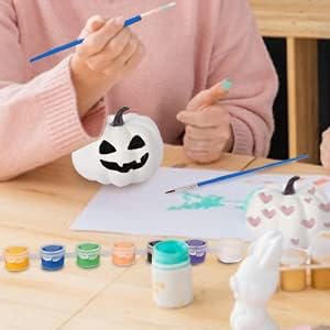 FUTUREPLUSX 12 PCS Artificial White Paintable Pumpkins, Mini DIY Pumpkins for Centerpieces with Paint Sets Fall Harvest Pumpkins for Crafts Halloween Decor