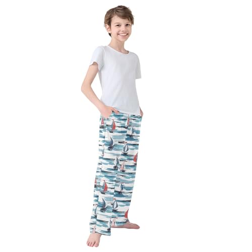 Boys' Pants Ship Sailboat Sea Wave Long Bottoms Jogger Pants Elastic Waist Trousers with Pockets S-XL4