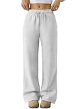 Trendy Queen Women‘s Wide Leg Sweatpants, Baggy Barrel Pants with Pockets, High Waist Lounge Joggers for Fall Winter Grey L
