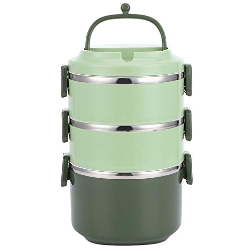 TARSHYRY Contenedor de Almuerzo de Acero Inoxidable, Contenedor Almuerzo Apilable Contenedores Portátiles Almacenamiento Alimentos Fugas Aisladas (3 capa verde)