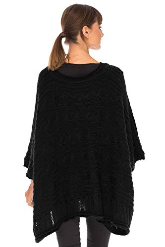 Image of SHU-SHI Womens Oversized Cable Knit Sweater Cowl Neck Sleeved Poncho Topper Boho Casual