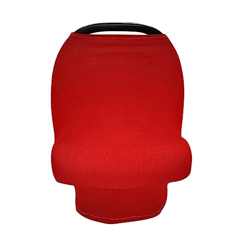 Image of Moudou Red Solid Color Baby Car Seat Cover, Soft Stretchy Infant Carseat Canopy Cover Newborn Nursing Breastfeeding Cover for Stroller, High Chair, Shopping Cart
