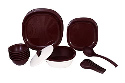 Signoraware Plastic Double Wall Square Dinner Set, Maroon, 27-Pieces - Image 3 thumbnail