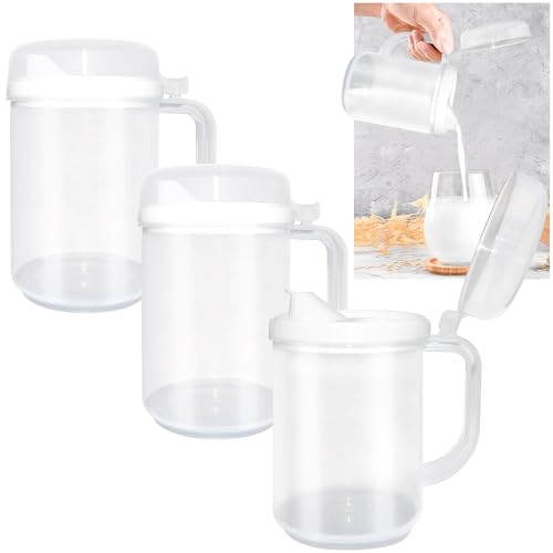JLXCCHZJ 3Pcs Child Safe Easy Pour Mini Pitchers for Early Learning,Clear Plastic with Lid & Handle,Ideal for Water,Milk & Juice in Classroom,Nursery & Home(22 Oz)