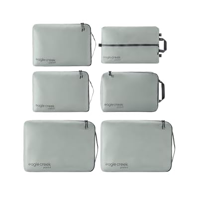Eagle Creek Pack-It Isolate Extended Stay Set - Includes Shoe Sack, M Clean/Dirty Cube, 2x M Isolate Cube & 2x L - Travel Essentials - Storm Grey