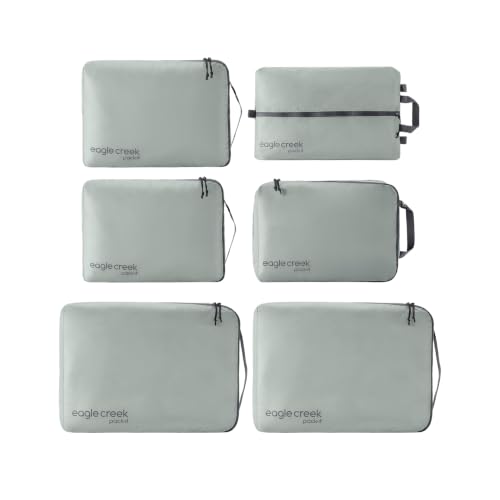 Eagle Creek Pack-It Isolate Extended Stay Set - Includes Shoe Sack, M Clean/Dirty Cube, 2x M Isolate Cube & 2x L - Travel Essentials - Storm Grey