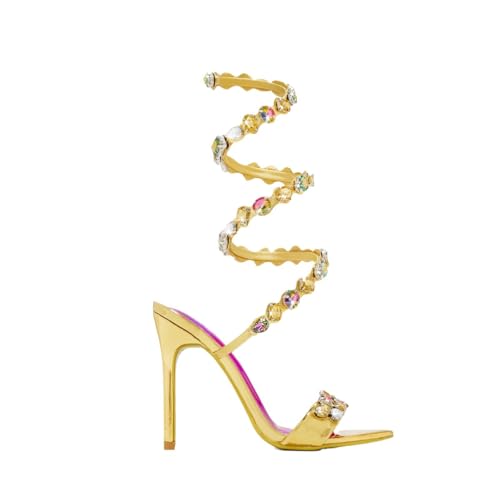 Women's Rhinestone Stiletto Heel Sandals Jewel Spiral Ankle Wrap Open Toe High Heels Summer Sandals