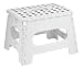 GLOW - Sgabello pieghevole resistente – bianco/grigio robusto e compatto 22,5 cm in plastica antiscivolo per bambini e adulti con maniglia per il trasporto per casa, cucina e posto di lavoro
