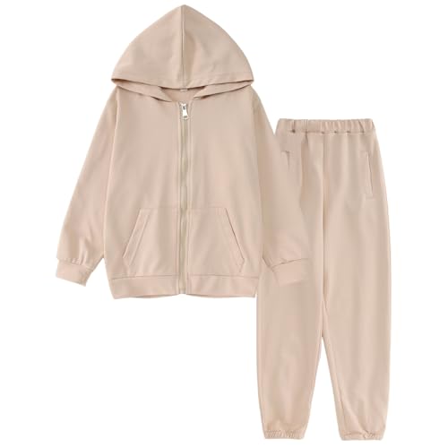 Ritatte Little Girls Boys Sweatsuit Solid Zipper Hooded Sweatshirt Tops Sweatpants Jogger Set Kids 2Pcs Fall Winter Outfits
