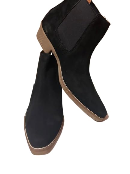 Licorne Men's Chelsea Boot, Black, Suede, Slip-on, Block Heel, Round Toe, Elastic Side Panel, Casual Wear, Adult-image-40