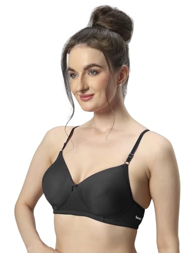 Image of Sonari 007 Wire Free Padded Bra | Medium Padding for Support, Medium Coverage, Soft Cotton Polyester Material, Adjustable Straps with Hook & Eye Closure, Wash Only Black Black