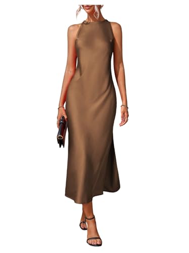 Image of Floerns Women's Elegant Sleeveless Crew Neck Maxi Dress Slit Cocktail Tank Dress