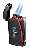 Personalized Visol Everest Black and Red Dual Torch Flame Cigar Lighter with Free Laser Engraving ([C] Text)