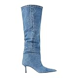 Saint Leia Women's Knee High Boots Pointed Toe Denim 2.76Inch Stiletto Heel Boots(Blue Jeans,10)