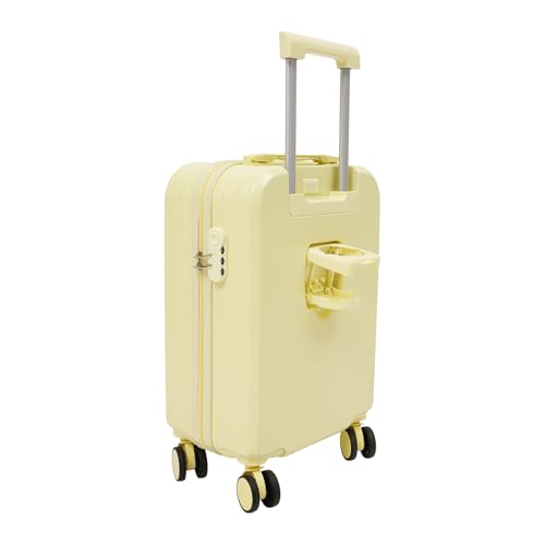 20 Inch Carry On Luggage, Light Yellow Travel Essentials Luggage Suitcase with Foldable Cup Holder, USB Charger Port, for Business Trips, Vacations, Exchange Visits, Academic Conferences