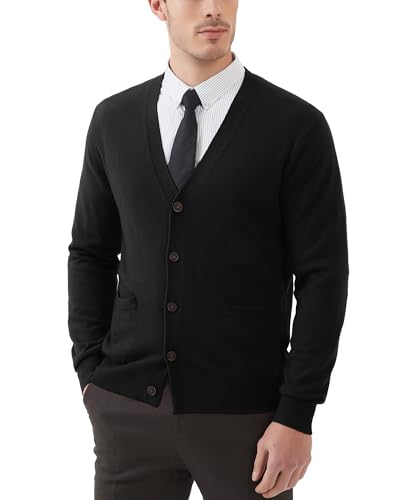 Kallspin Men's Wool Blend V Neck Cardigan Sweater
