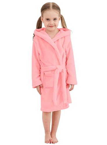 Image of Umeyda Girls Fleece Hooded Robes, Warm Printed Bath Robe for Kids Soft Fuzzy Bathrobe for Gifts