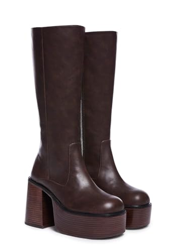 Image of Dolls Kill Vintage Soul Knee High Boots by Delia's - Women's Vegan Leather Platform Boots with Block Heels