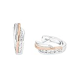 Amor Creolen 925 Sterling Silber Damen Ohrschmuck, mit Zirkonia synth, 1,2 cm, Bicolor, Kommt in Schmuck Geschenk Box, 2026218