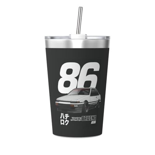 魔法瓶 頭文字d イニシャル D 藤原拓海 タンブラー ステンレス製 水筒 マグボトル コーヒーカップ 蓋とストロー付き 真空断熱 保温保冷コップ 二重構造 漏れない 持ち運び 直飲み 子供 通勤 通学 かわいい おしゃれ プレゼント 350ml