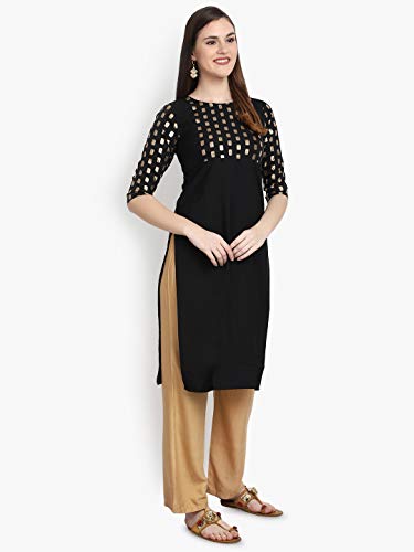 Image of Women's Crepe Printed Straight Kurti (ALC4039BLK Black X-Small)