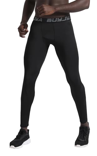 Image of BUYJYA 3 Pack Men's Compression Pants Running Tights Workout Leggings Athletic Cool Dry Yoga Gym Clothes Gift