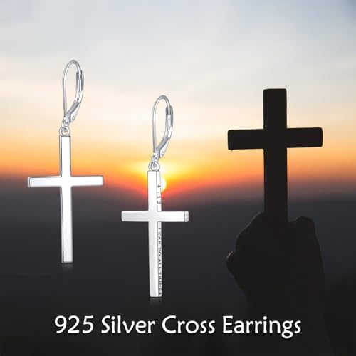 Boucles d'oreilles croix argent anti-perte fermoir levier sécurisé