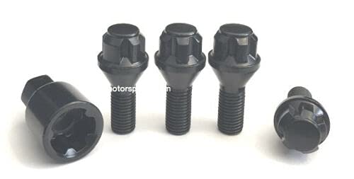14x1.25 Cone Seat Style Wheel Lock Bolts Black 4 Locks 1 Key 40mm