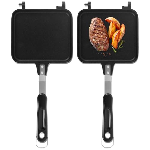 bigjvbfv Double Sided Frying Pan, Sandwich Maker, Aluminum Alloy Sandwich Maker Pan Non-Stick Sandwich Grill Pan Detachable Hot Sandwich Maker with Anti-Scalding Handle for Sandwich Making