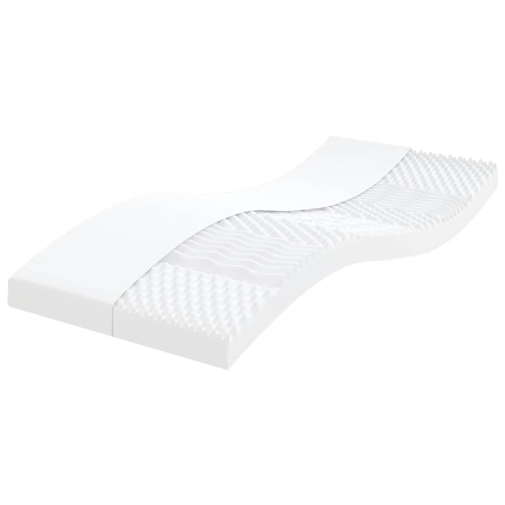 Materac piankowy biały 90 x 220 cm, 7-strefowy stopień twardości 20 ILD z obiciem w kolorze brzoskwiniowo-różowym, rdzeń z pianki PU 24D, oddychający, poszewka nadająca się do prania
