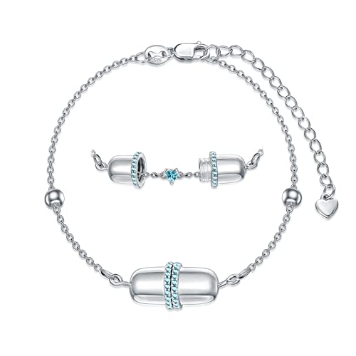Capsule Gift 925 Sterling Silver Capsule Pill Bracelets March Birthstone Bracelet For Women Dainty Pill Link Jewelry Cubic Zircon Chain Bracelets For Girl Friends Mom Daughter (With Gift Box) #TOP22
