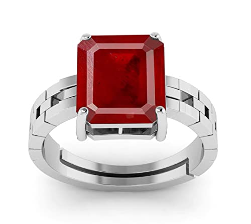RRVGEM Anillo de rubí natural de 4,00 quilates, chapado en plata, ajustable, piedra preciosa astrológica para hombres y mujeres {probado en laboratorio} con certificado, chapado en plata, rubí,