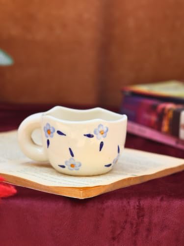 Image of WEAVING HOMES Daisy Bloom Mugs for Office, Stylish Tea Cups for Woman, Modern Coffee Mug for Travel (250 Ml) (1, WEAVING HOMES Blue Blossom Mug 220ml Microwave & Dishwasher Safe)