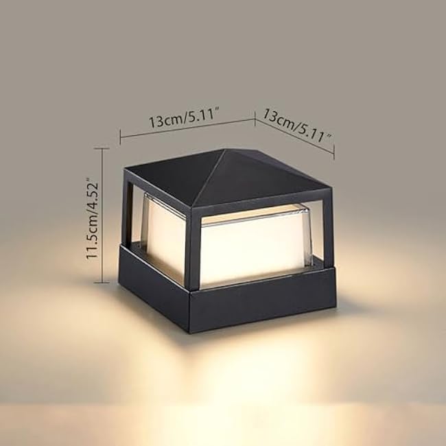 Pillar Lights,Square 5 X 5 in Outdoor Post Light,Outdoor Column lamp, Deck/Fence/Post Cap Lights,lamp Post,High Voltage Wired Waterproof Aluminum Post Light,IP65 (Square, 5X5IN)