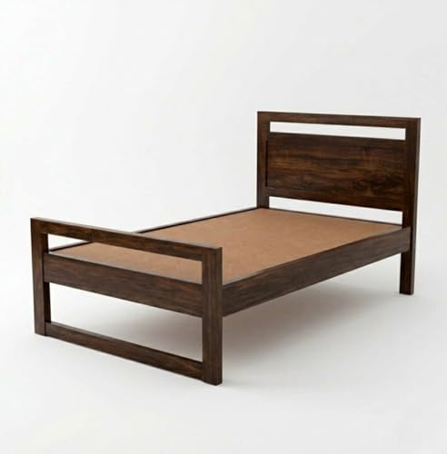 Image of Solid Sheesham Wood Bed 6.5X3 ft Single Bed Without Storage for Bedroom - Single Cot Wooden BedSingle Size for Living Room Guest Room - 12 Month Warranty (Walnut Finish)
