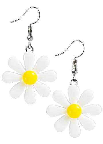 70s Women Accessories for Outfits Acrylic Daisy Costume Adult Flower Drop Earrings for Women Lightweight Yellow Dangle Jewelry Cute Summer Accessories
