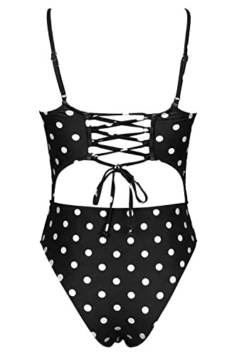 Image of Meyeeka Womens Scoop Neck Cut Out Front Lace Up Back High Cut Monokini One Piece Swimsuit