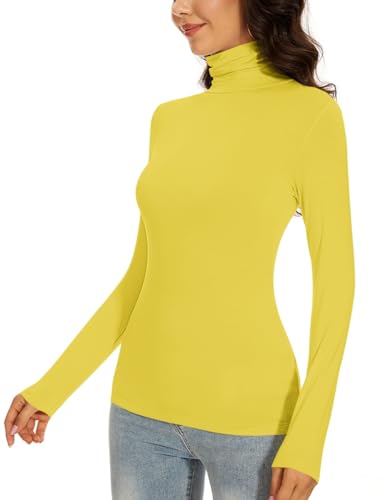 Women's Turtleneck Long Sleeve Thermal Tops Slim Fitted Lightweight Thin Basics Layer Tshirt (XS-2XL)3