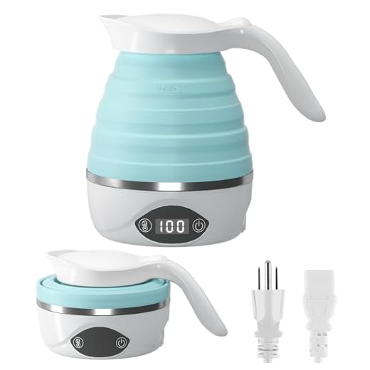 AUCOO Collapsible Travel Kettle Electric Portable Foldable Kettle for Boiling Water, Suitable for 110V & 220V Dual Voltage, for Tea & Coffee, 850W Small Mini BPA-free Silicone Blue electric kettle