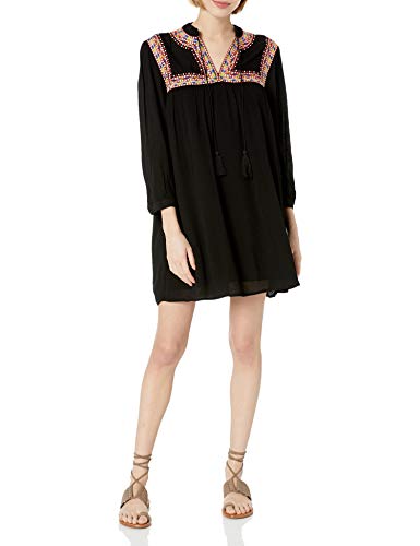 Jack by BB Dakota Junior's Saenz Embroidered Neck and Yoke Dress, Black, Small