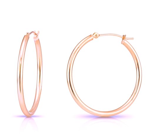 Image of 14K Rose Gold Classic Shiny Polished Round Hoop Earrings, 2mm tube