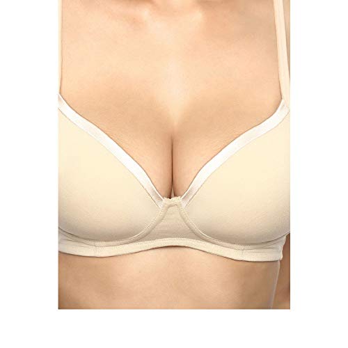 Image of SOIE Women's Solid Semi /Medium Coverage Padded Non-Wired Satin Panelled T-Shirt Bra