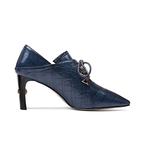 TinaCus Women's Handmade Embossed Genuine Leather Square Toe Exquisite High Heel Lace Up Plus-Size Pump Shoes4