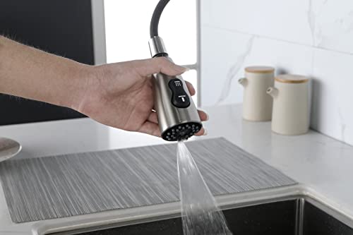 Grifo de cocina extensible con monomando moderno y acabado níquel cepillado 7