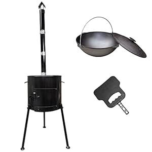 4BIG.fun Utschag Uchag campingoven vuurplaats afzuigpijp stoofpot + 22 l Kazan zwenkpan gietijzer Tatarskij Plow BBQ…