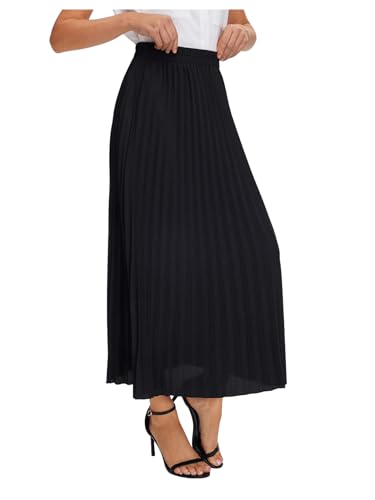 SweatyRocks Women's Casual Solid Longline Pleated Long Skirt3