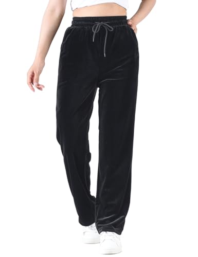 Zoulee Women's Velour Sweatpants High Waist Straight Pants Drawstring Active Pants with Pockets